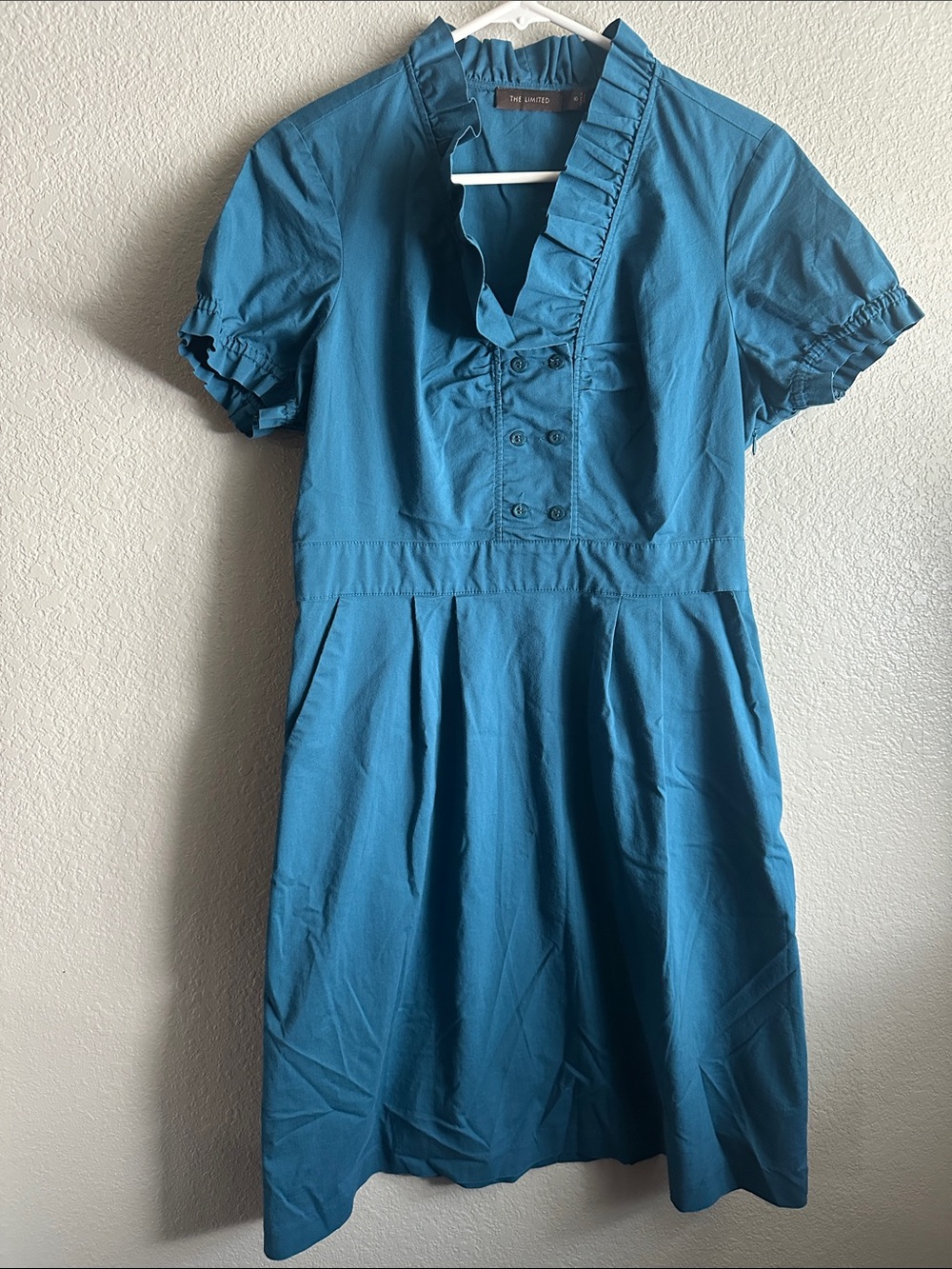 The Limited Teal Ruffled V-Neck Short Sleeve Dress